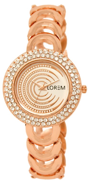 Lorem Watches For Women's Stylish Diamond Decorated Rose Gold Dial Stainless Steel Belt Luxurious Watch